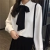 Mùa thu 2019 của phụ nữ mới Nhật Bản thiết kế ngọt ngào cảm giác thích hợp cổ áo polo cổ áo màu rắn áo sơ mi nữ - Áo sơ mi