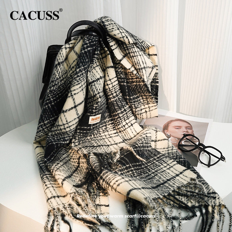 CACUSS围巾女冬季披肩氛围感韩系百搭高级感格子流苏保暖围脖护颈,淘宝优惠券,粉丝福利购,淘宝优惠卷
