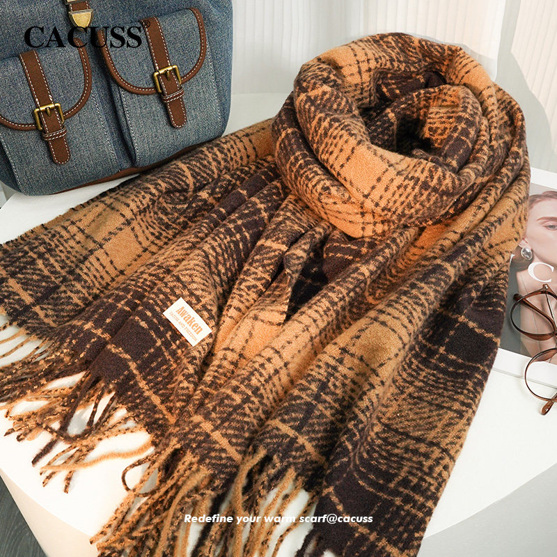 CACUSS围巾女冬季披肩氛围感韩系百搭高级感格子流苏保暖围脖护颈,淘宝优惠券,粉丝福利购,淘宝优惠卷