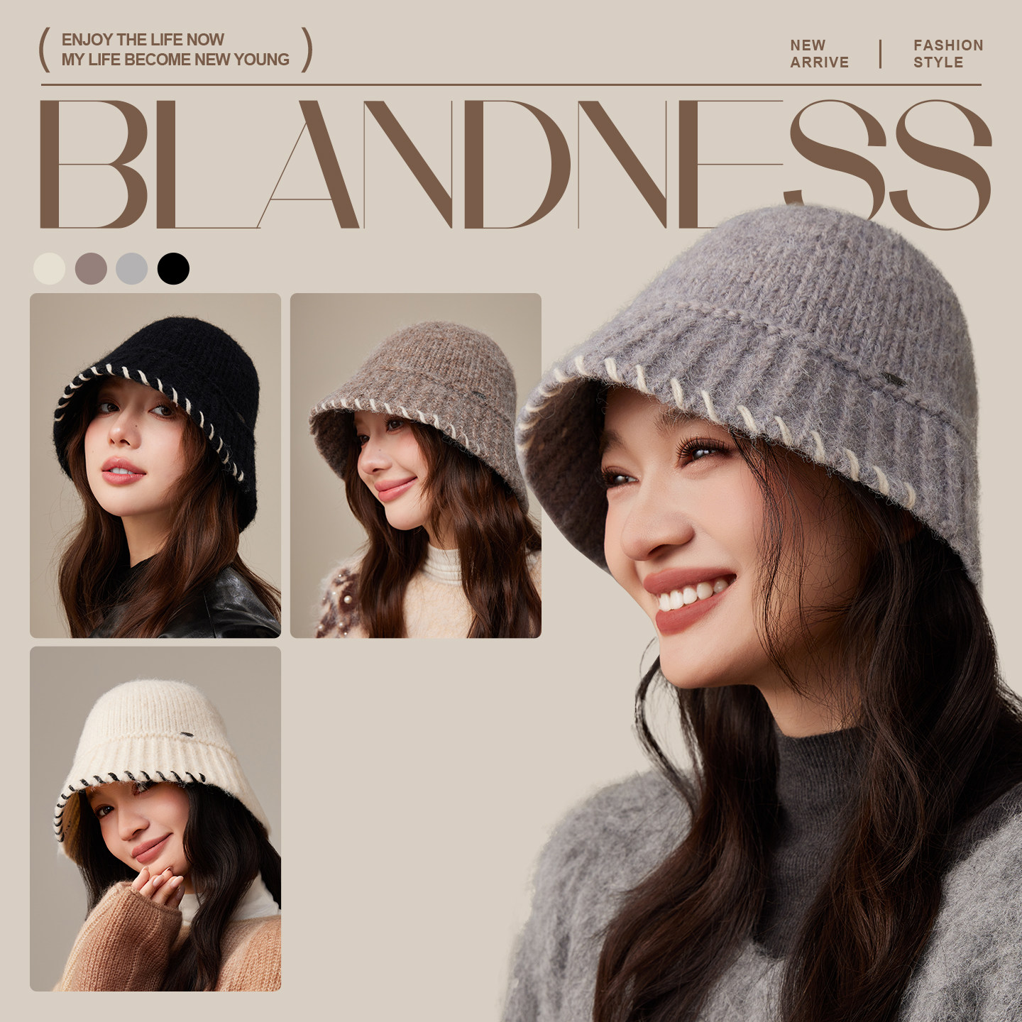 CACUSS帽子女秋冬新款渔夫帽保暖毛线帽氛围感针织帽显脸小盆帽潮,淘宝优惠券,粉丝福利购,淘宝优惠卷