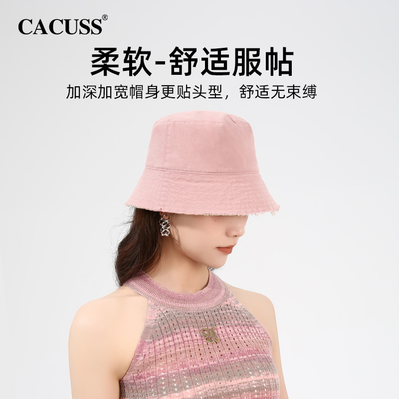 CACUSS帽子女款2024新款夏天双面戴渔夫帽时尚遮阳帽显脸小盆帽男