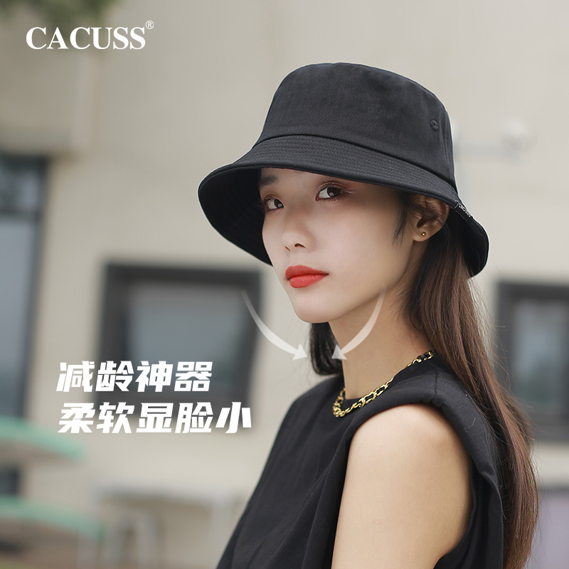 CACUSS帽子女士春夏季百搭纯色大头围渔夫帽户外遮阳防晒纯棉盆帽