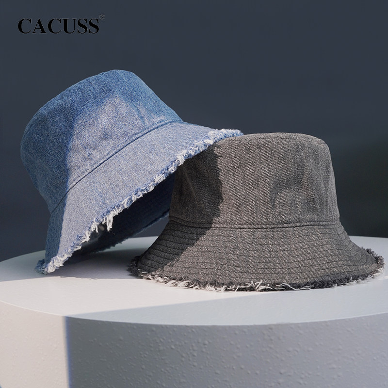 CACUSS帽子女渔夫帽2025新款秋冬季毛边防晒户外遮阳牛仔盆帽潮流