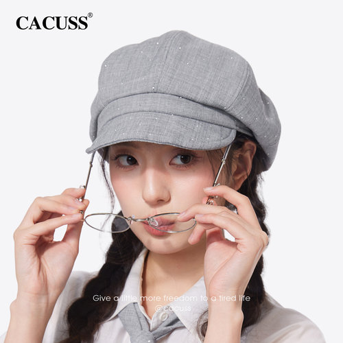 CACUSS闪钻细闪帽子女春季贝雷帽文艺八角画家帽显脸小短檐报童帽 - 图1