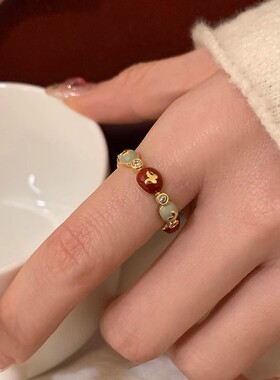 PURE红色滴釉蝴蝶结戒指女s925纯银轻奢感食指戒百搭复古食指戒指