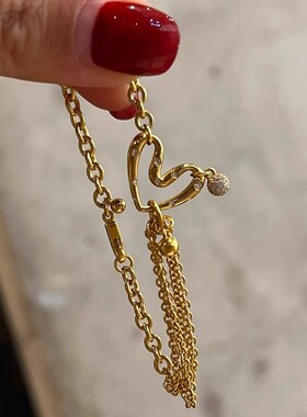 PURE 小金珠镂空爱心手饰女小众设计Vintage中古不规则心形手链