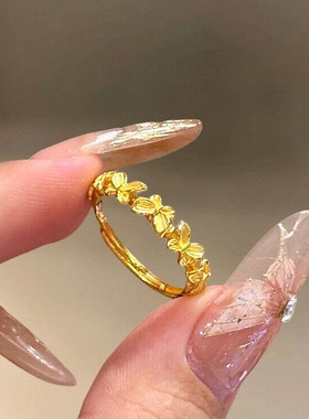 PURE碎金蝴蝶戒指女开口学生党轻奢高级感古法金碎冰冰指环食指戒