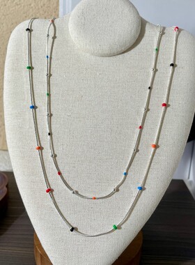 PURE甜豆彩色多巴胺串珠项链女春夏艺术感镀银锁骨链新款叠戴配饰