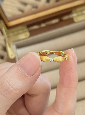 PURE缎带戒指女小众设计拉丝点钻高颜值轻奢在逃公主戒指食指戒