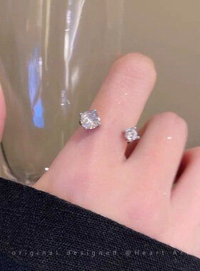 PURE爆闪钻开口戒指女轻奢精致骨节戒小众百搭叠戴食指戒