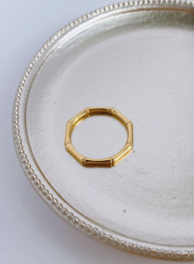 PURE分码闭口竹子竹节戒指女钛钢镀18k金新中式食指戒不掉色尾戒