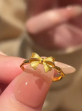 PURE蝴蝶结戒指在逃公主难哄开口不掉色古法黄金工艺指环女学生党