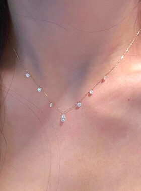 PURE一滴泪S925纯银水滴项链女韩系清冷感超细碎钻精致锁骨链配饰