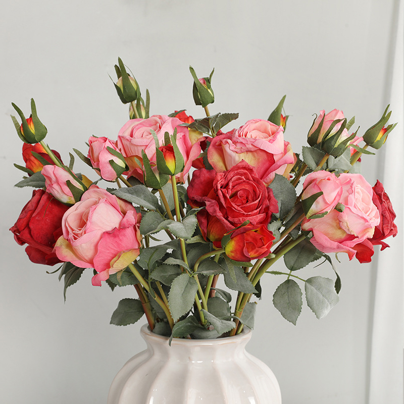 希腊玫瑰仿真花 焦边拷边仿真干花玫瑰客厅装饰餐桌花2头高档玫瑰 - 图1