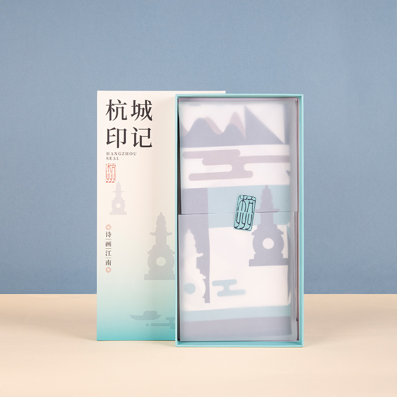 西泠印象杭城印记丝巾丝绸套装100%桑蚕丝围巾发带小方巾高级感气质女百搭创意文创礼盒送礼旅游纪念杭州礼物