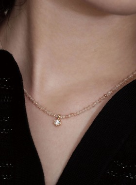 毛林林同款吊坠项链女高级感轻奢精致闪耀香槟水晶锆石小众锁骨链