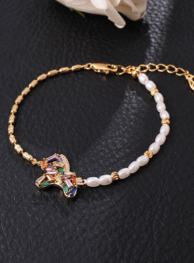 毛林林同款珍珠项链女时尚高档设计珐琅滴釉彩色蝴蝶锁骨链