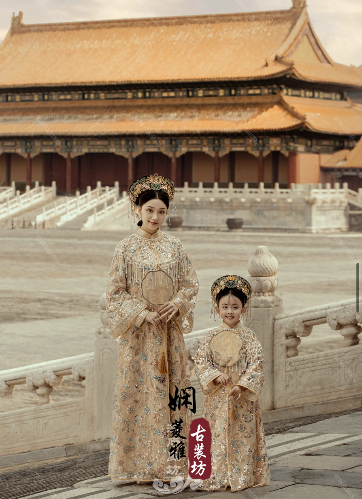 清朝吉服母子亲子旗服故宫旅拍摄影写真服满族皇后妃子装格格古装_虎窝淘