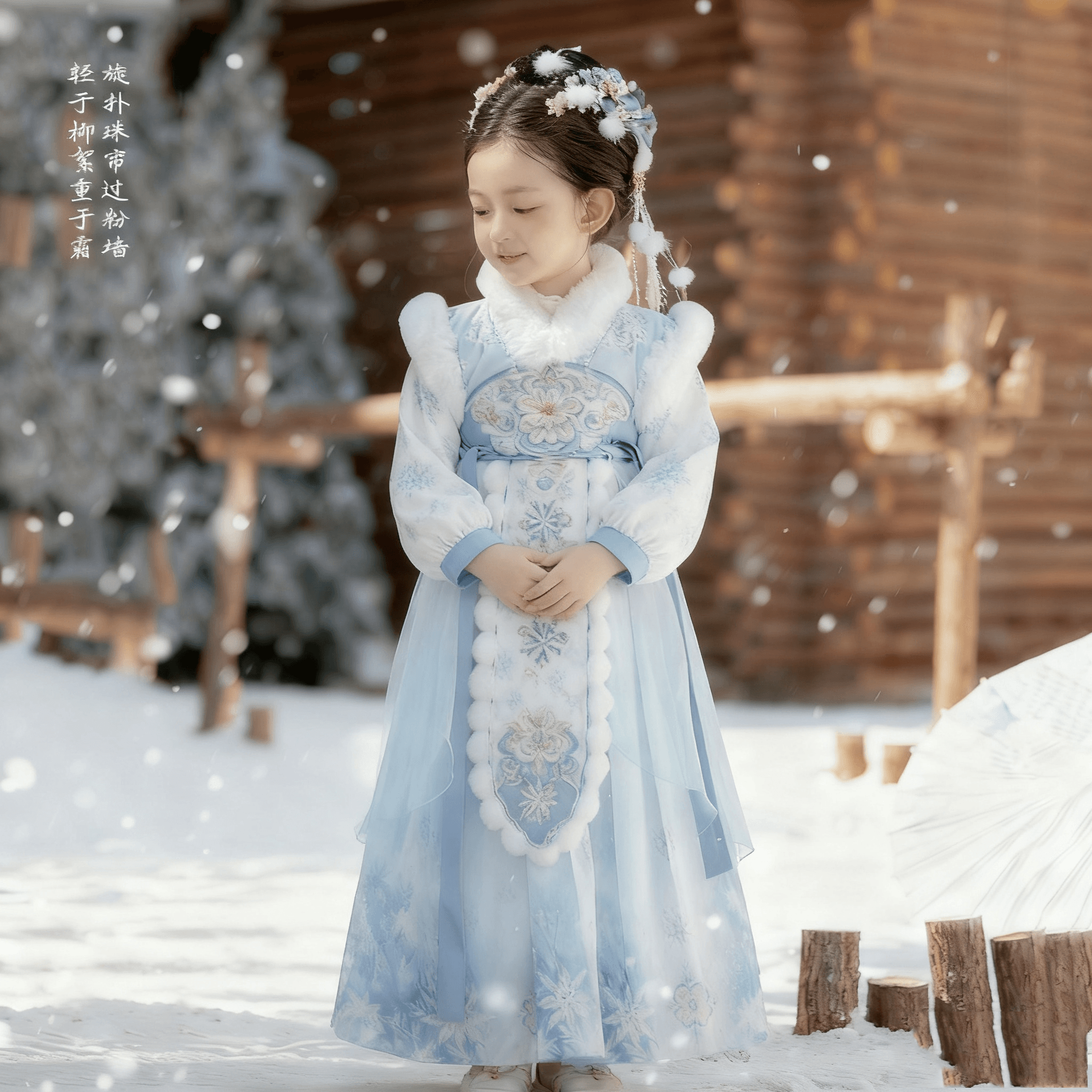 汉服女童冬拜年服斗篷披风艾莎公主裙中国儿童年服加绒加厚连衣裙,淘宝优惠券,粉丝福利购,淘宝优惠卷