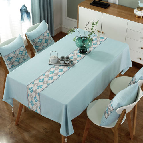 新中式刺绣桌布简约现代欧式茶几布田园餐桌布长方形台布带桌旗款 - 图1