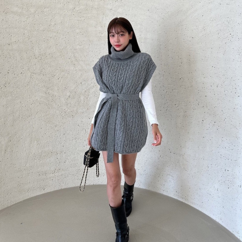 韩国东大门2023冬季新款高领麻花中长款收腰显瘦毛衣女洋气针织衫