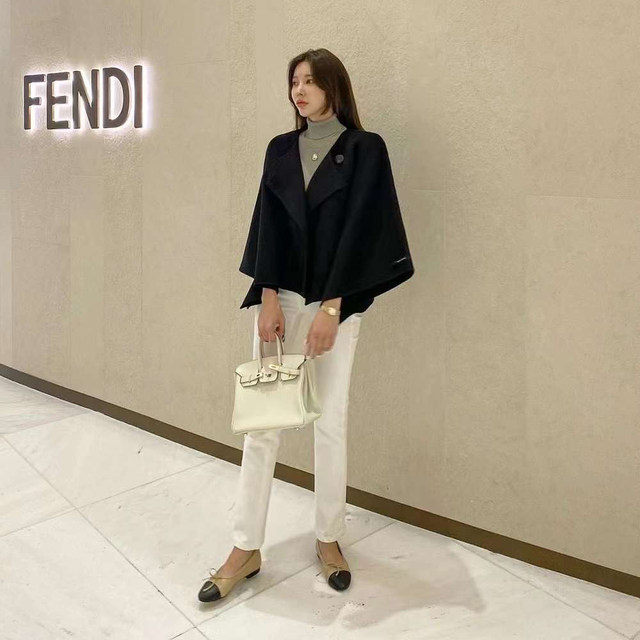 Korean short bat sleeve cashmere coat and cape jacket