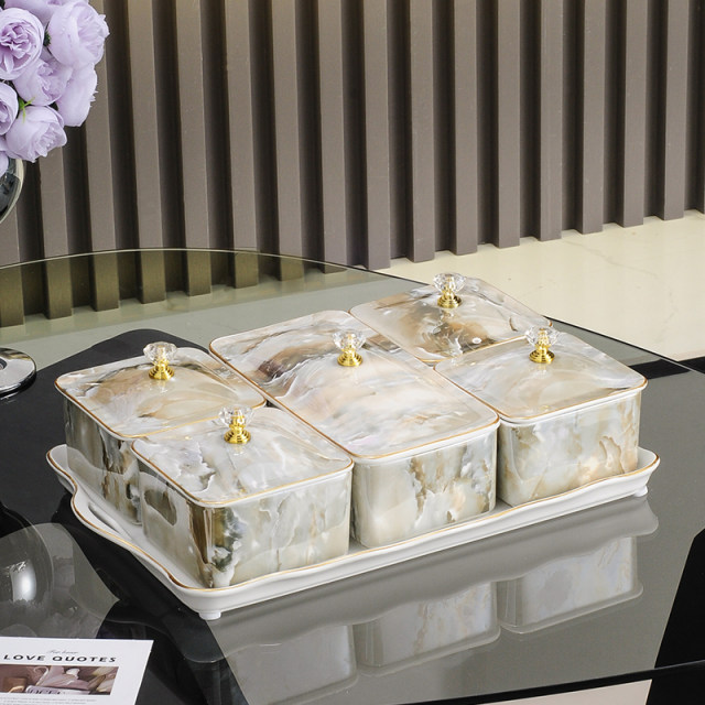 Light luxury high-end ceramic fruit tray living room home coffee table snacks dried fruit candy nut snacks disc dim sum storage box