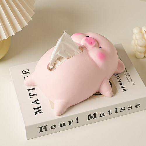 躺平猪猪纸巾盒客厅纸抽盒陶瓷抽纸盒家用茶几摆件餐巾纸盒装饰品 - 图3