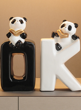熊猫摆件小众轻奢高档客厅酒柜电视柜书房书架假书书立家居装饰品