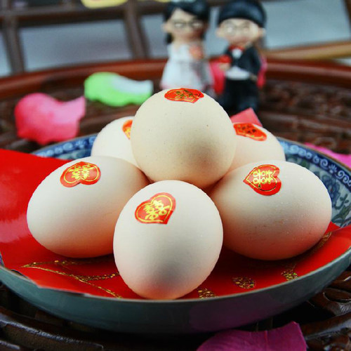 心形鸡蛋贴小喜字贴纸2026年满月结婚水果贴不干胶迷你红喜杯子贴 - 图1