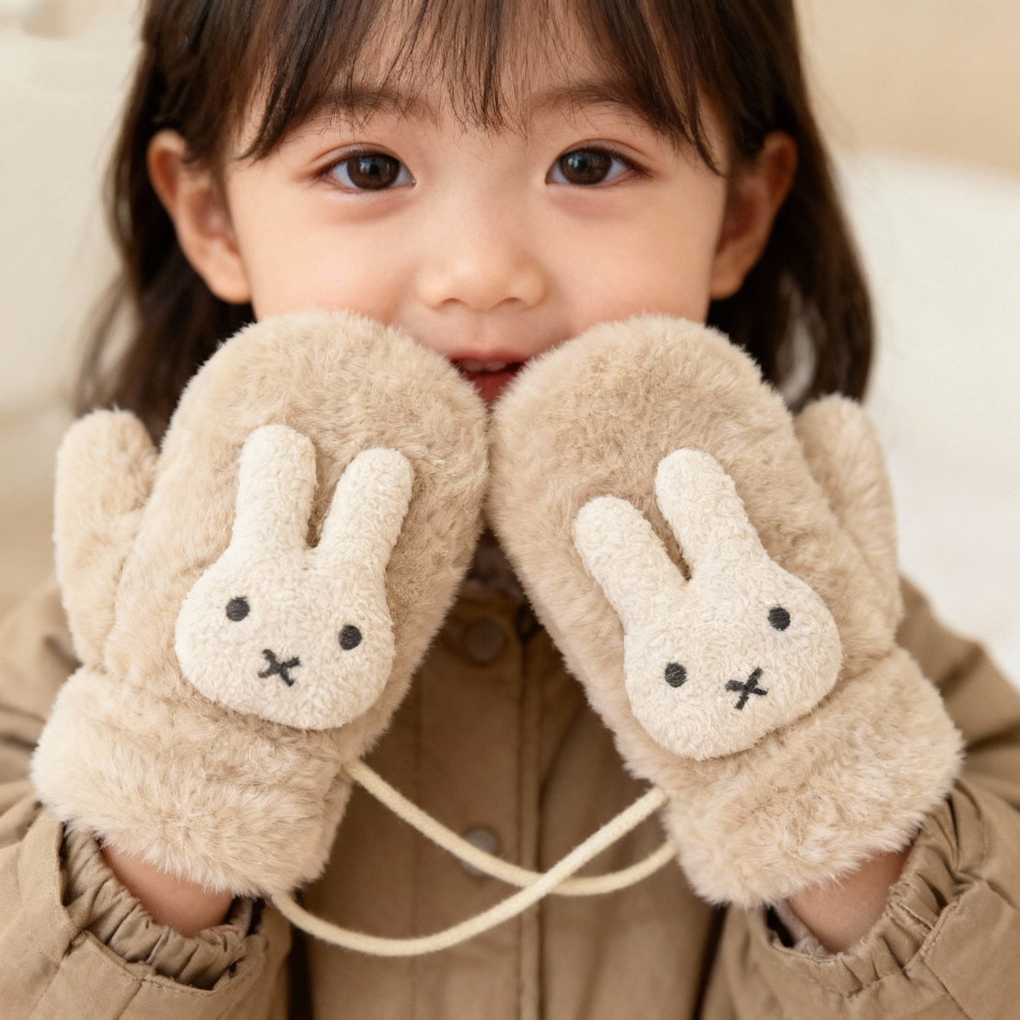 儿童手套冬季可爱兔子保暖宝宝手套连指挂脖加厚防寒男童女童手套,淘宝优惠券,粉丝福利购,淘宝优惠卷