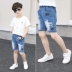 Quần áo trẻ em quần jeans nam cắt quần mùa hè quần mỏng nóng quần short trong quần trẻ em lớn 2019 mới năm quần - Quần jean