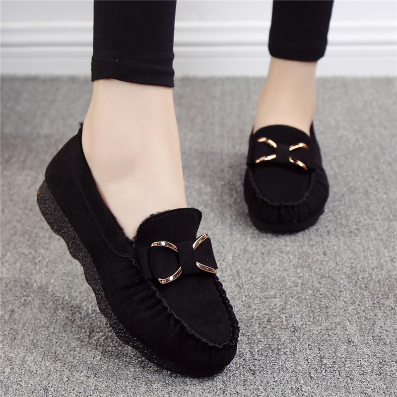 秋冬老北京布鞋女保暖棉鞋平底防滑工作鞋女黑色蝴蝶结加绒豆豆鞋,淘宝优惠券,粉丝福利购,淘宝优惠卷