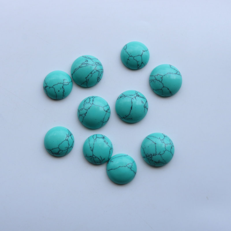 Natural blue turquoise round half circle ring surface 6-20mm bare stone patch diy ring pendant jewelry accessories