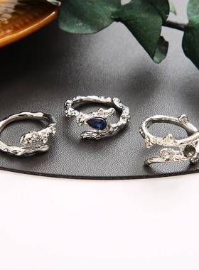 欧美高级感戒指 retro rings diamond inlaid index finger ring