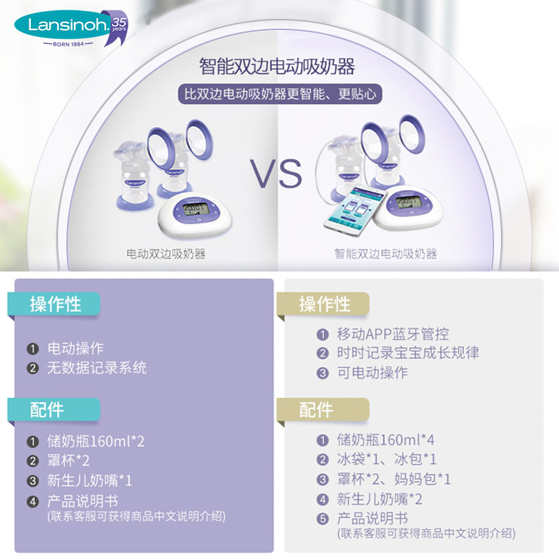alex海外专营店美国Lansinoh兰思诺进口智能双边电动吸奶器孕产妇吸乳器挤奶器1
