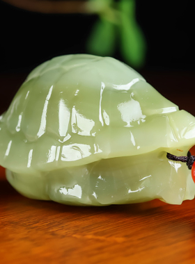 和田玉青白玉籽料龟壳手把件