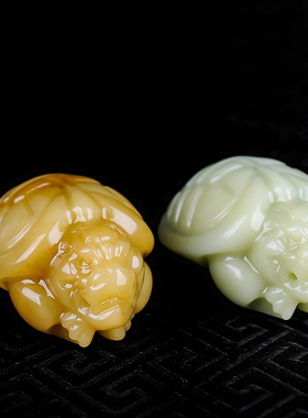 和田玉糖玉籽料龙龟手把件长