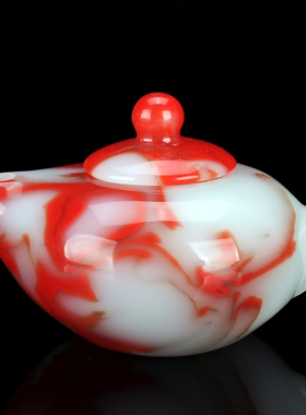 和田玉鸡血玉把把壶手把件