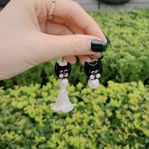 新娘阿花*黄打屁原创设计不抄袭婚纱猫爱精致玩味复古时髦耳钉夹-图1