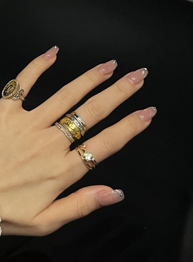 黄打屁锆石银镀金开口尾戒戒指