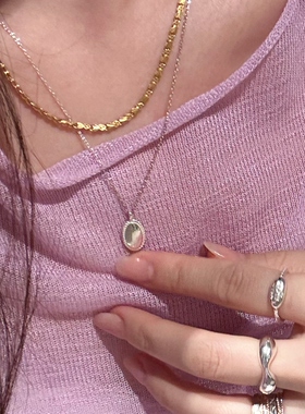 明镜虚构 黄打屁韩系日常百搭甜复古椭圆小鼻嘎豆豆项链925银叠戴