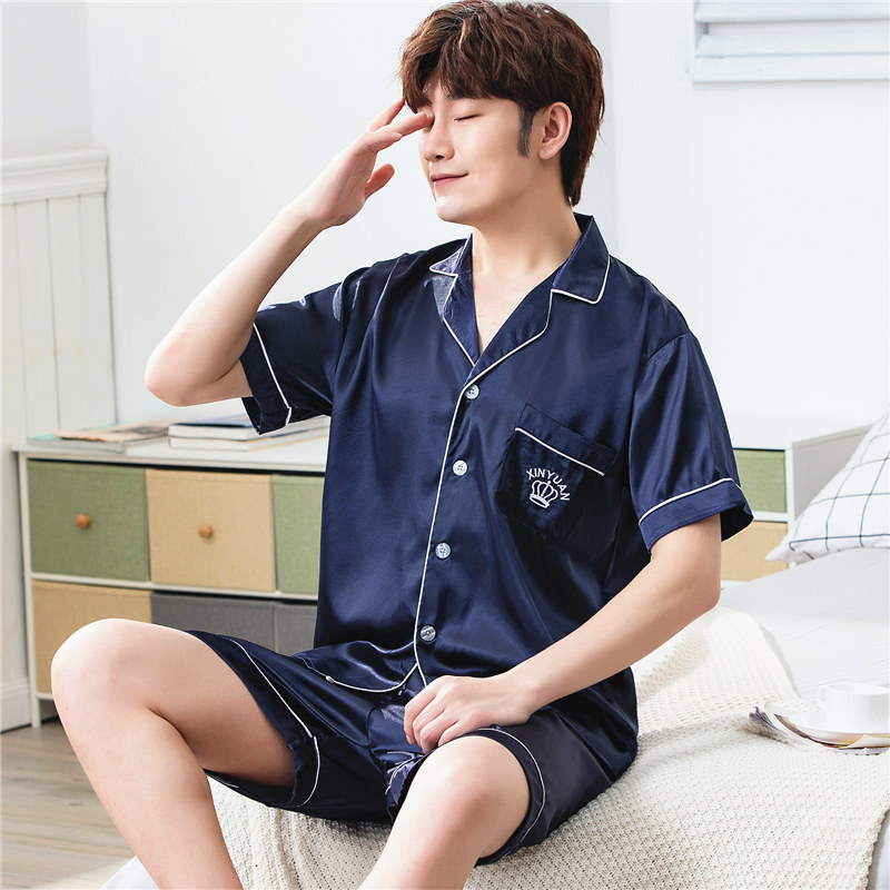 sweetminihu旗舰店睡衣男夏冰丝短袖短裤套装家居服大码宽松薄款休闲可外穿丝绸春秋0