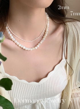 自制精选天然白蝶贝圆珠极细项链