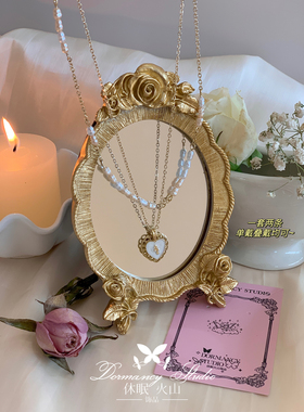 双层叠戴珍珠项链法式气质颈链