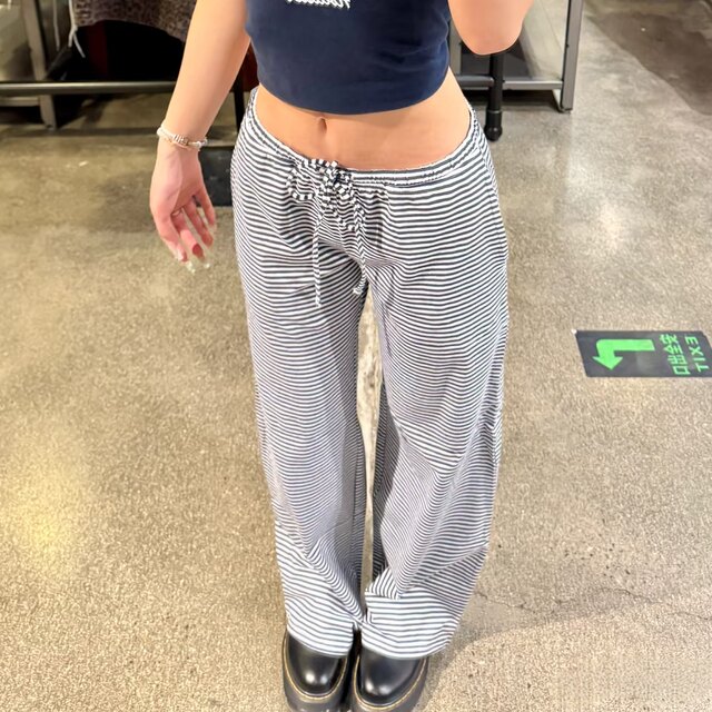 Little Seagull Striped Sports Wide Leg Pants Women's 2026 Spring and Summer Low Waist Loose Drawstring Straight Casual Long Guard Pants