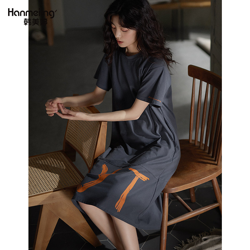 夏季纯棉短袖中长裤日系可外穿睡裙 韩美婷睡裙