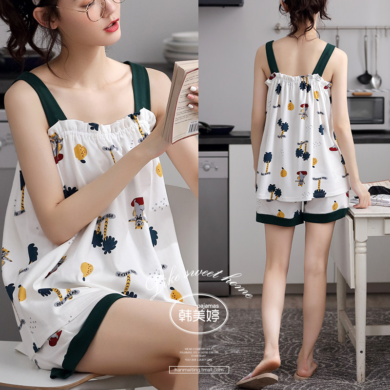 夏季纯棉性感吊带短裤两件套装睡衣 韩美婷睡衣/家居服套装