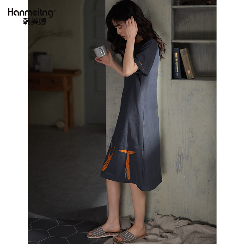 夏季纯棉短袖中长裤日系可外穿睡裙 韩美婷睡裙