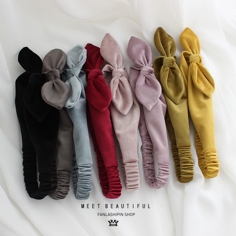 韩国Ins网红百搭简约外出天鹅绒蝴蝶结发带可爱甜美洗脸发箍头箍 - 图2